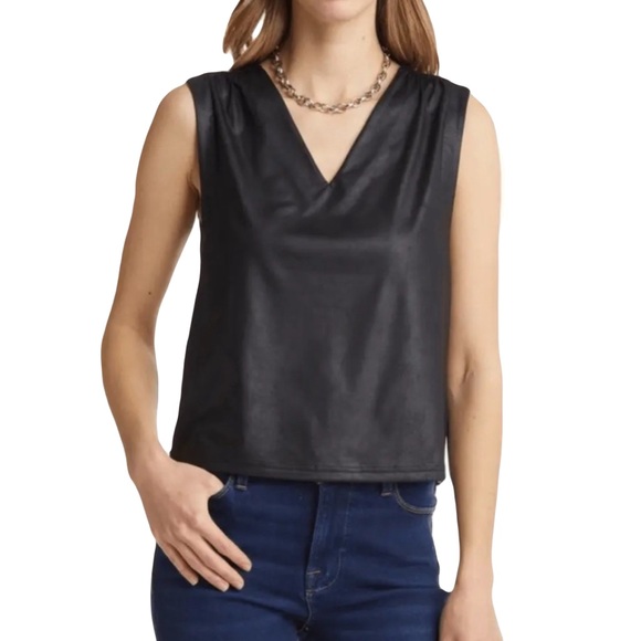 Halogen Tops - Halogen Faux Leather Black Media Sleeveless Top Size Small